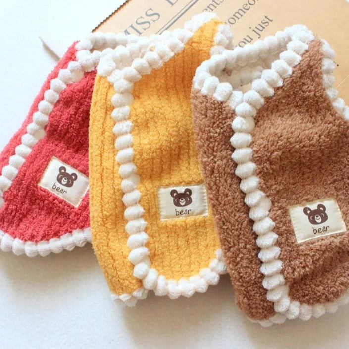 Dibi Bear dog and cat coral fleece vest with fleece trim in brown, watermelon red or yellow, sizes S to XXL