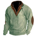 Men's stand collar pullover sweater in beige and army green, polyester fibre, long sleeve, loose fit