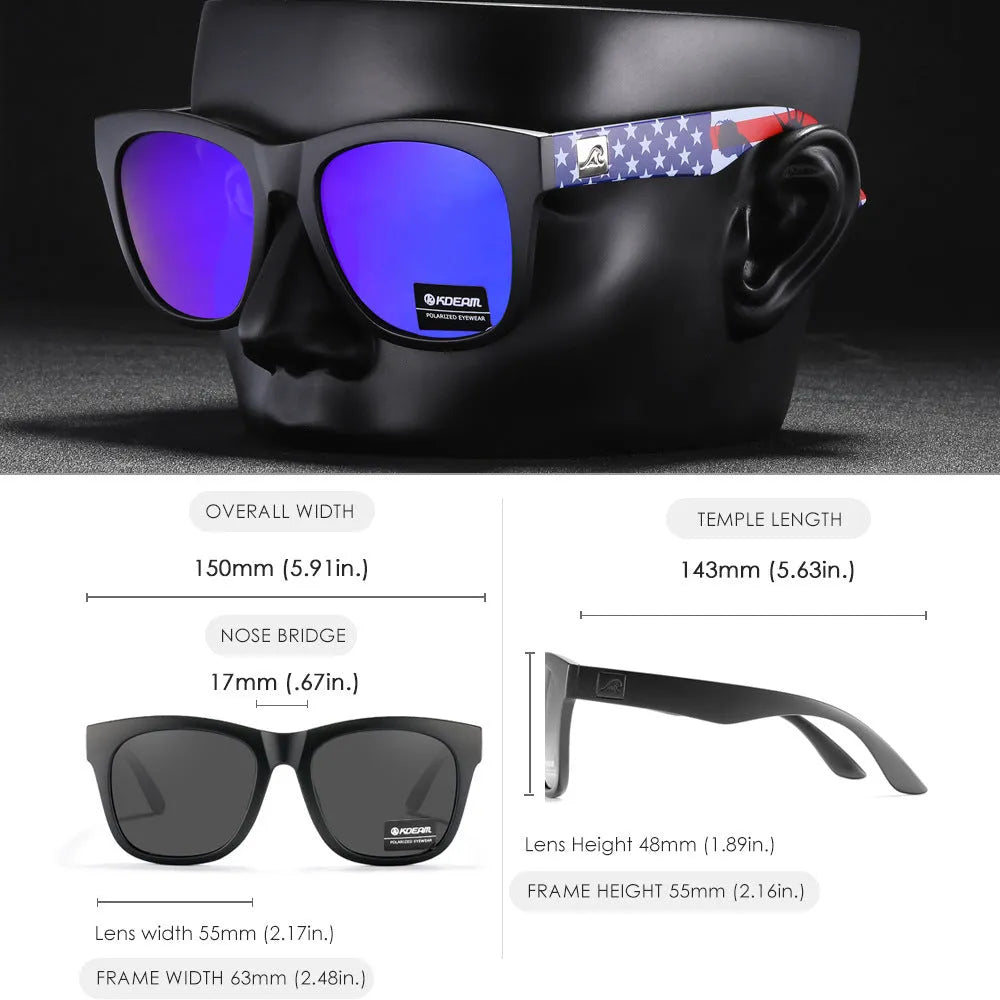 Thickened polarised sunglasses with TAC lenses on a PC frame for UV protection.