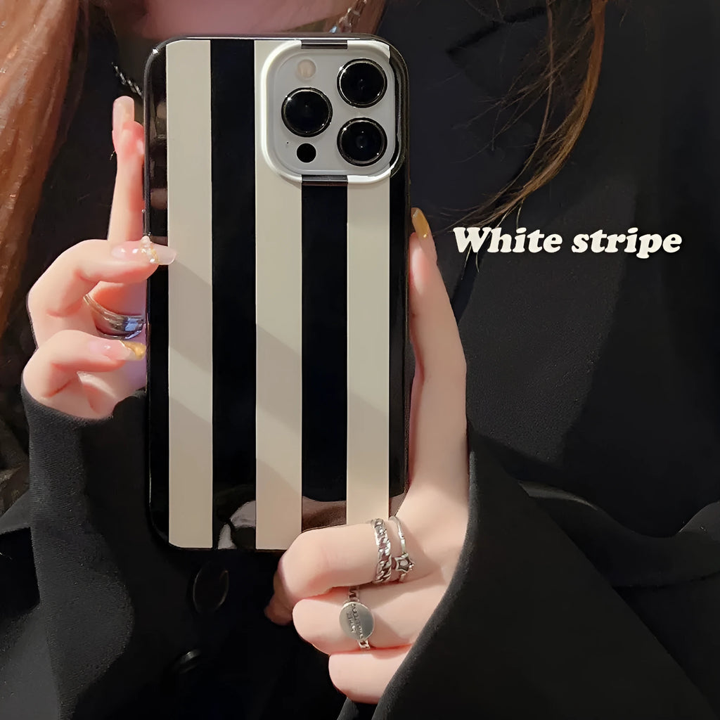 Soft TPU phone case with bright black wide stripes for iPhone, Japan South Korea style design