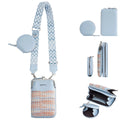 Women's square mini crossbody phone satchel in apricot colour showing front view and adjustable strap.