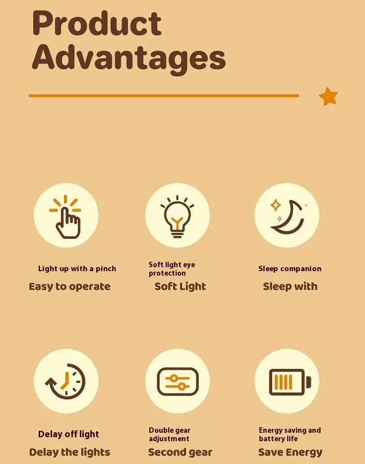 Soft silicone USB night light with dimmer in a cartoon animal design on a bedside table.