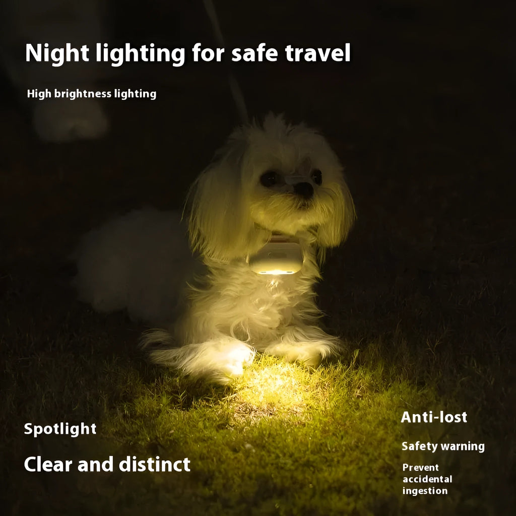 Pet luminous safety collar with a hanging lamp ring, shown in fresh pink, delicate grey, cure green, and caramel mocha colour options.
