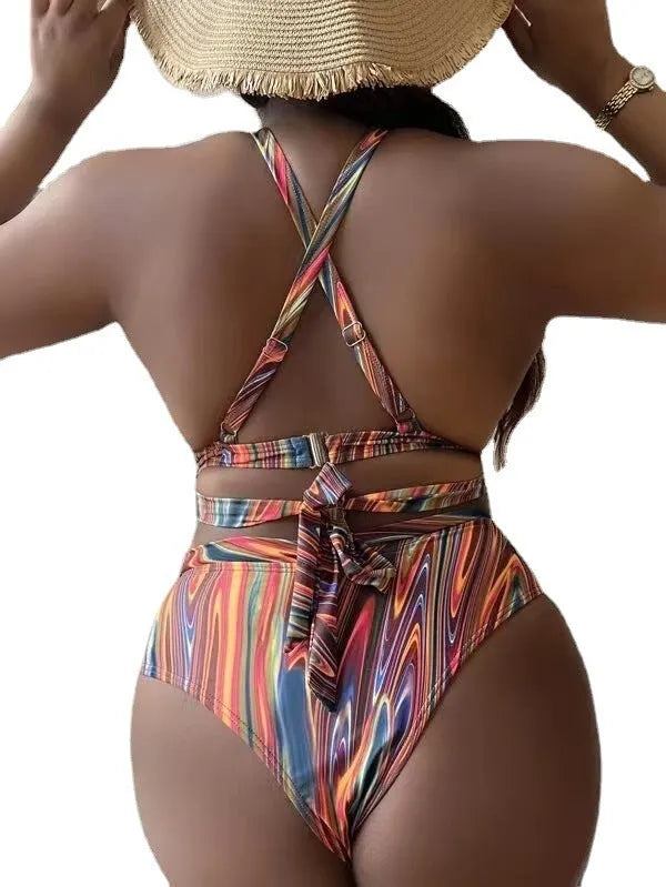 Women's floral high waist bikini swimsuit in plus sizes for swimming activities
