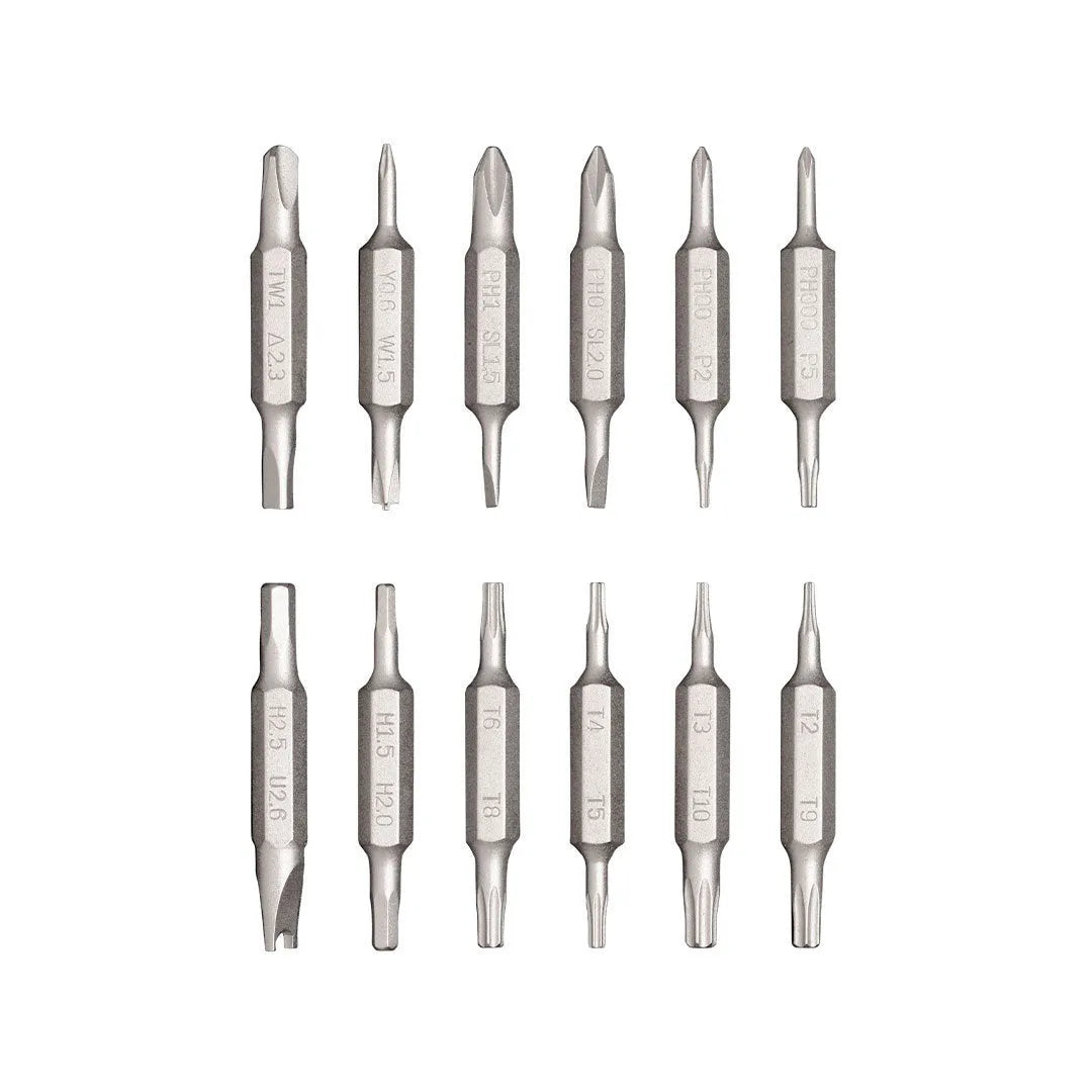 24-in-1 aluminium screwdriver set with magnetic bit storage for mobile phone and computer repairs