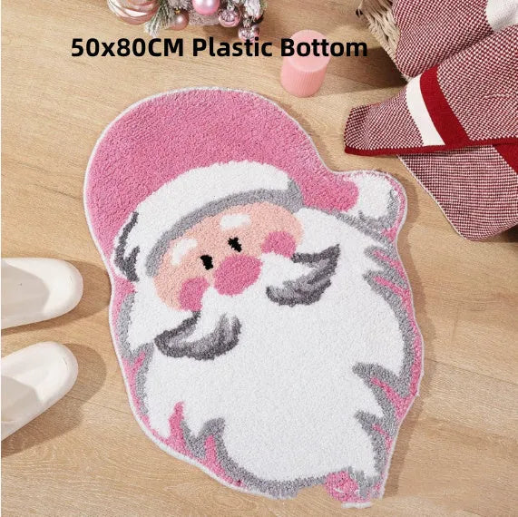 Square Christmas-themed polyester hallway mat with festive print and non-slip backing.