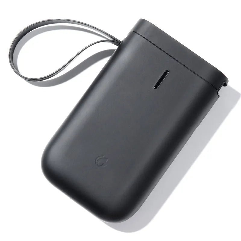 D11 Bluetooth thermal label printer in black, white, pink, or green, shown with smartphone app and printed labels.