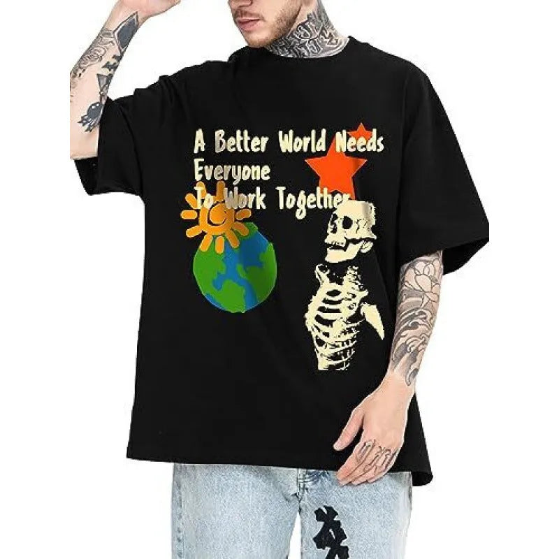 Men's printed street style short-sleeved t-shirt with digital pattern on polyester fabric