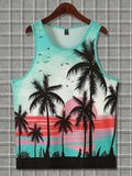 Man wearing a solid-colour 3D printed sleeveless vest in a casual Hawaiian style.