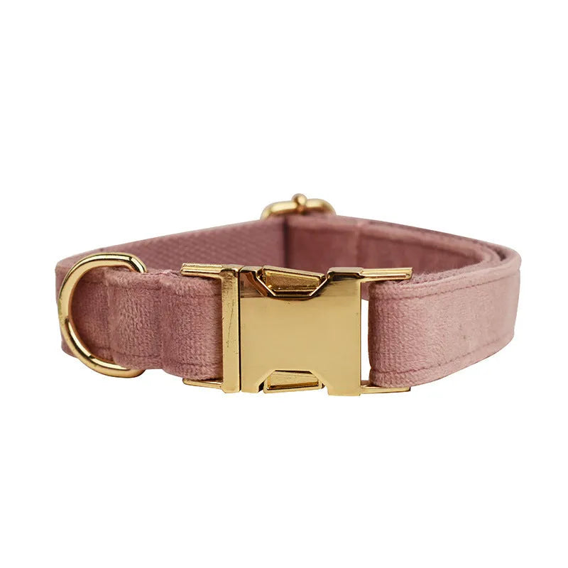 Light purple pink velvet dog collar and pet accessory set with bowknot and leash components