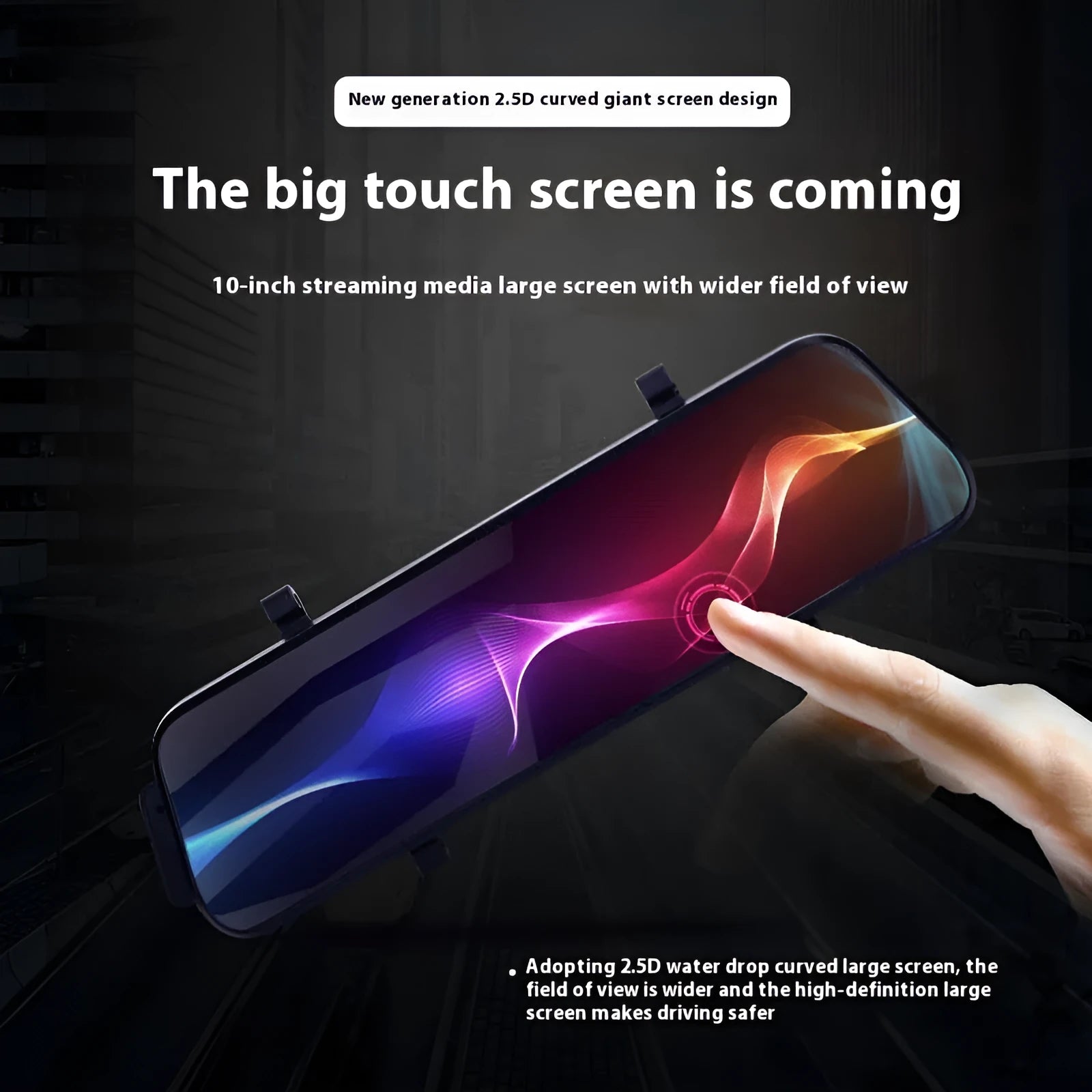 10-inch streaming media rearview mirror tachograph with front and rear dual lenses and touchscreen display