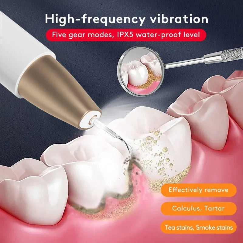 Gold ultrasonic tooth cleaner for stain and tartar removal oral care device