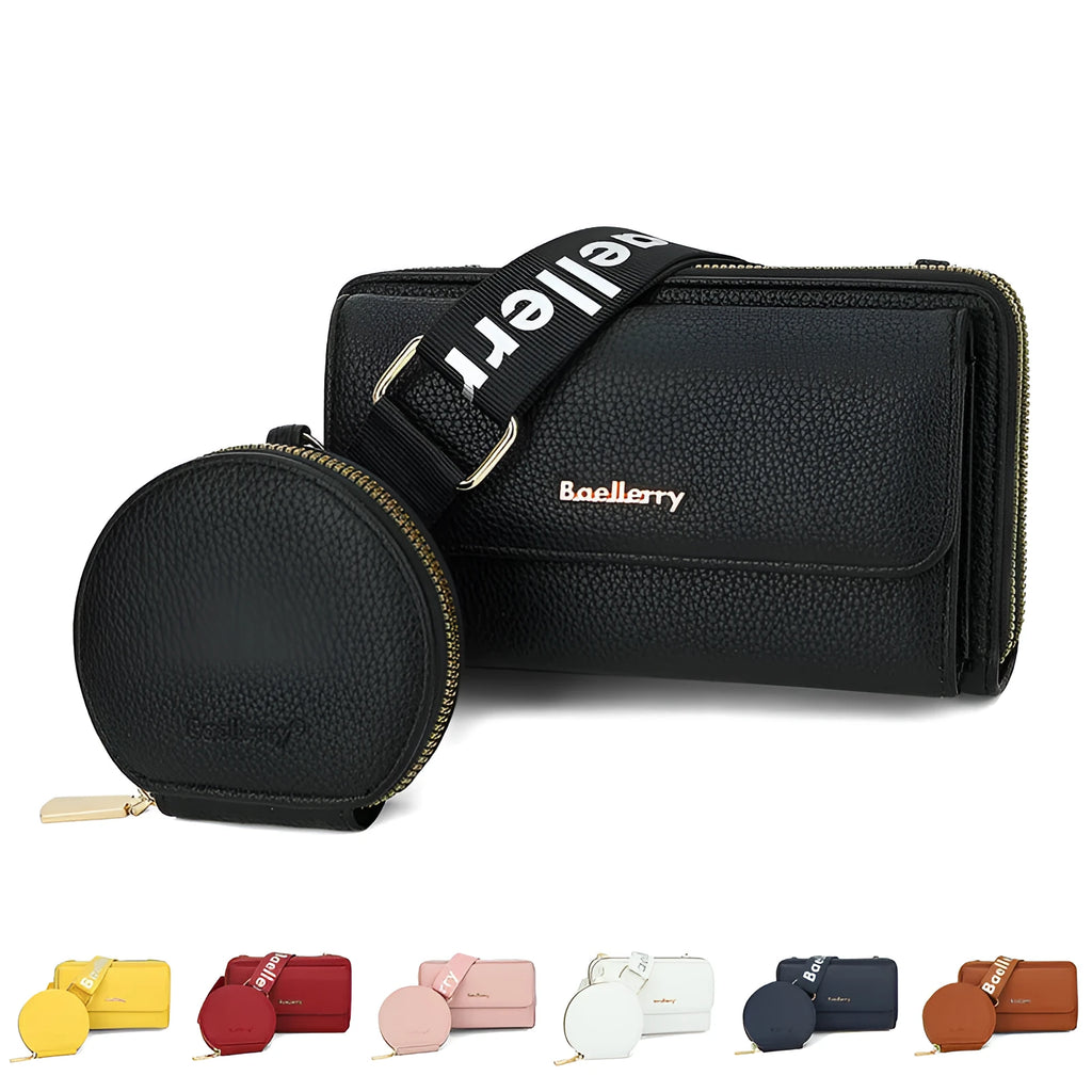 2pcs lychee texture PU crossbody phone bag and coin purse set, 19cm square bag with letter print, zip fastening and front pocket