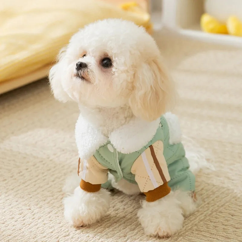 Warm thick Maillard four-legged cotton pet coat for small dogs and cats in green