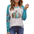Sky blue Halloween pumpkin 3D digital printed T-shirt with Japanese Korean style and long sleeves