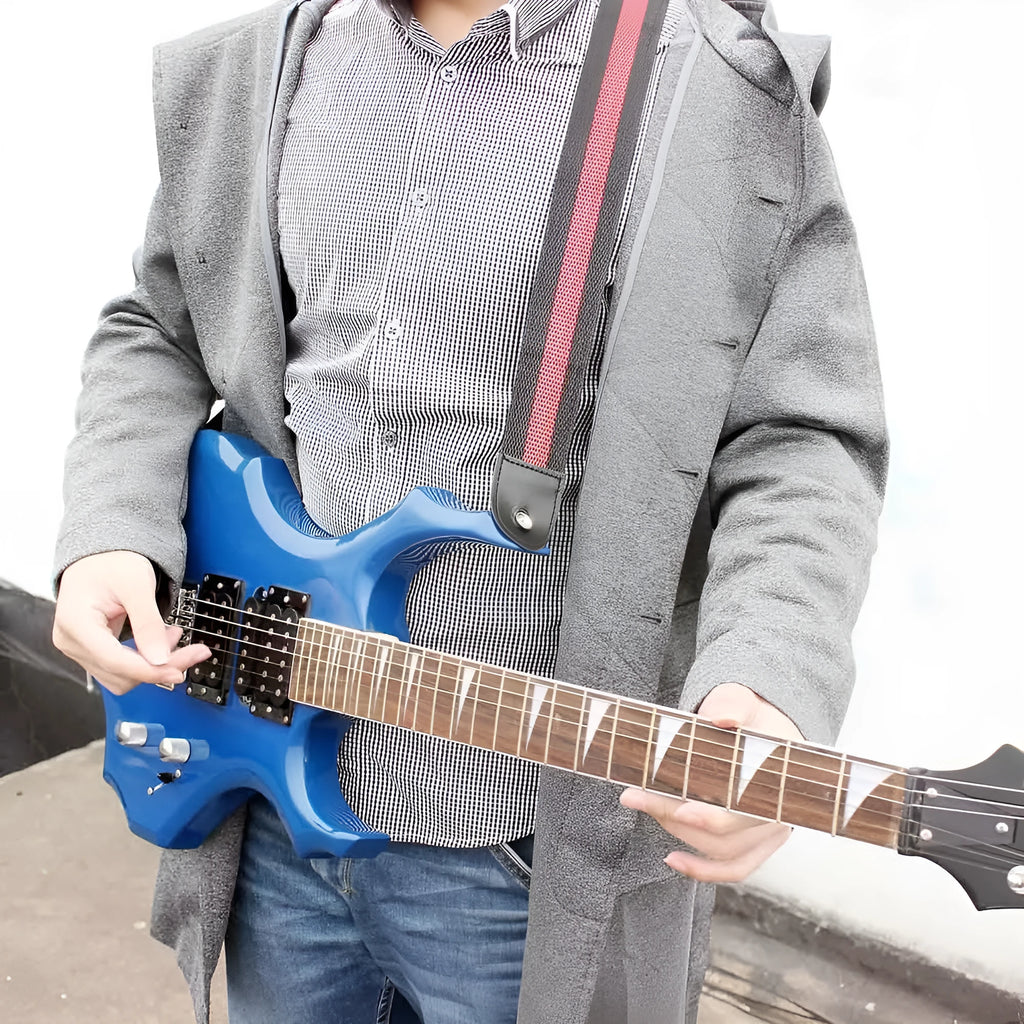 Woven universal crossbody guitar strap shown in army green, suitable for guitars, basses, and ukuleles.
