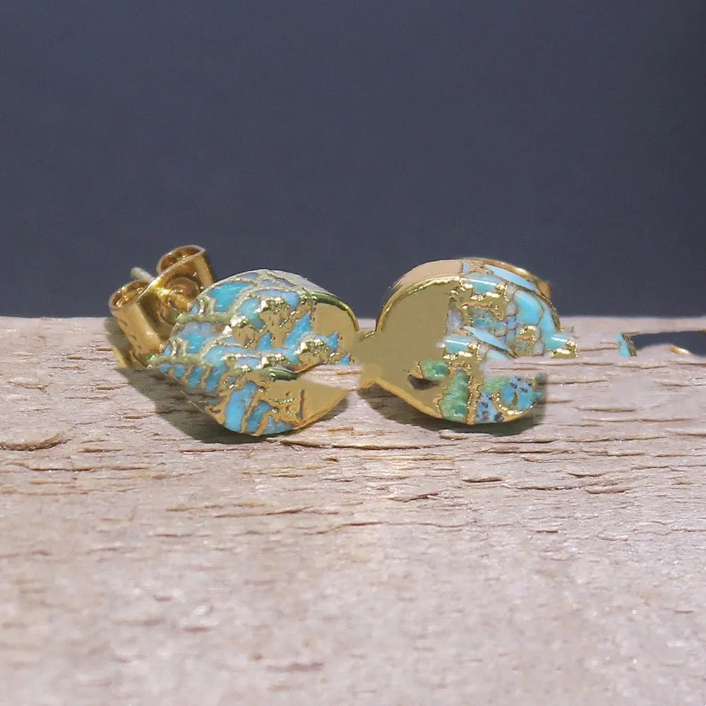Natural stone bohemian style stud earrings with irregular cut on simple stud backs