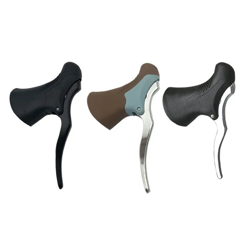 Pair of aluminium alloy road bicycle brake handles in black and black silver colour options