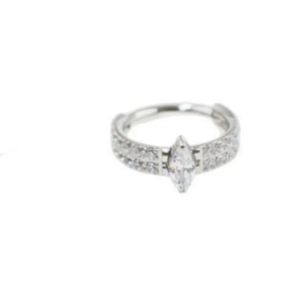 Gold and silver titanium steel heart-shaped earrings with zircon stones measuring 1.2x8mm