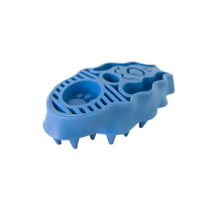 Blue dog brush for grooming and shampooing with rubber bristles, puppy size, 7.5x12.5x4.5cm