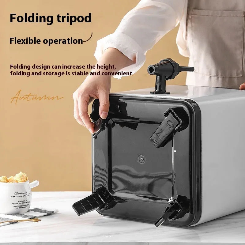 Silver stainless steel milk tea bucket with square lock and handle, 8 litre capacity