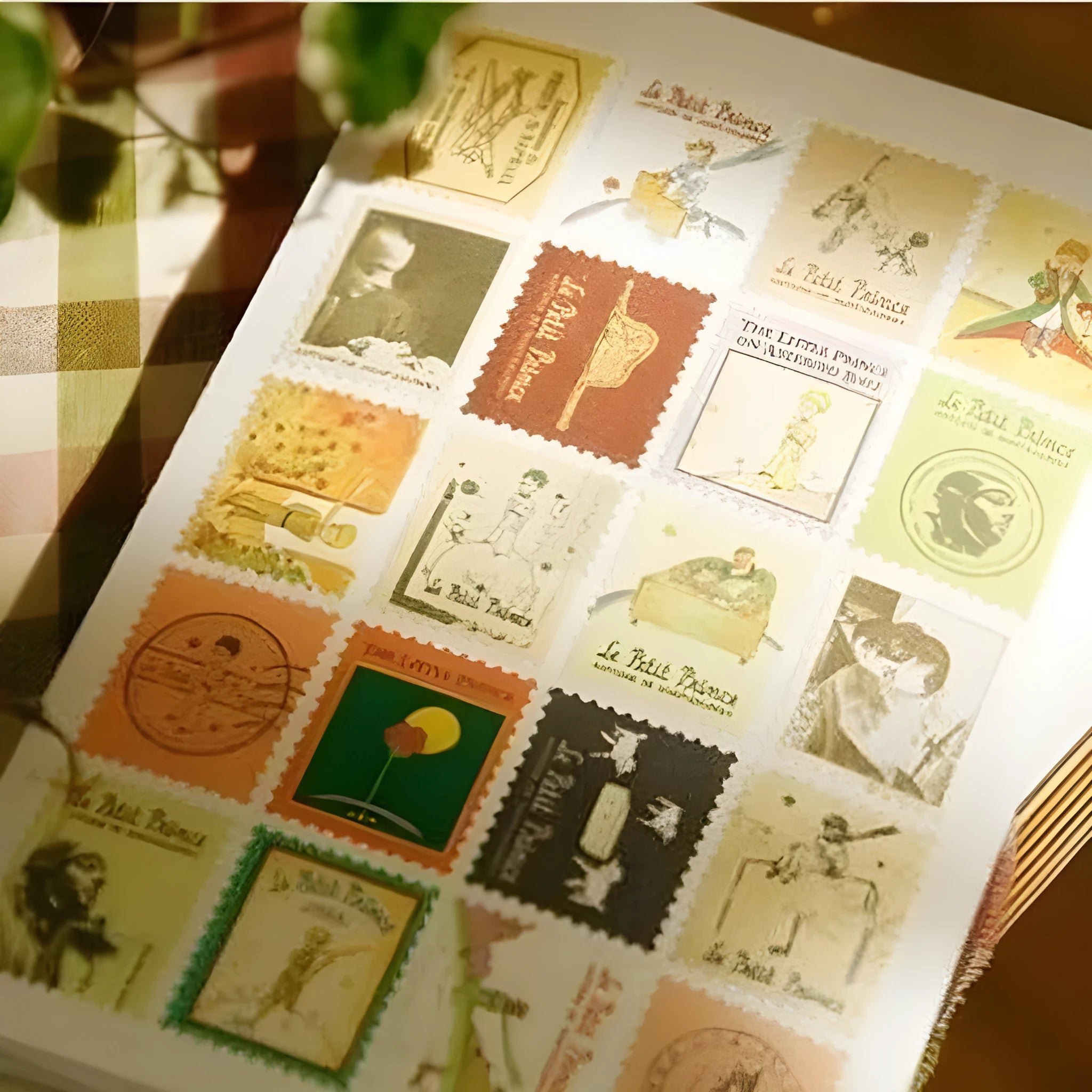 Hand painted stamp stickers 80 pieces with Paris London Italy printed designs for journal decoration