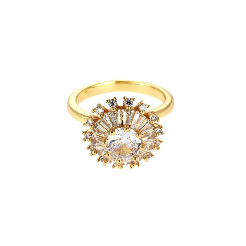 Gold copper flower ring with open mouth design and sunflower shape