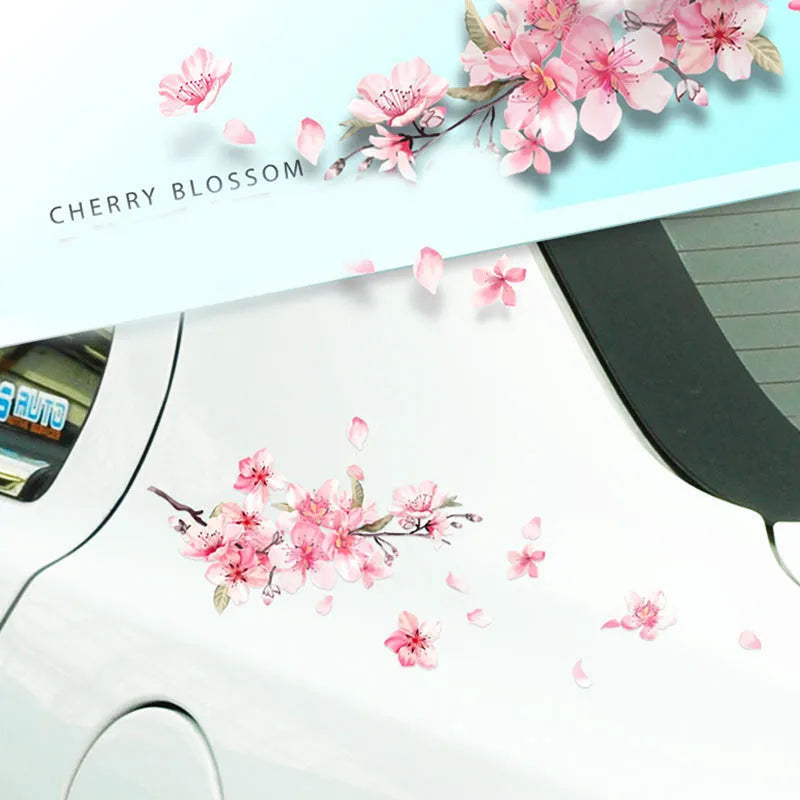 Cherry blossom floral pattern car sticker on vehicle window in two size options