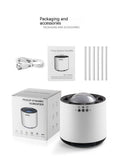 Simple white column desktop humidifier with colourful ambient lighting and six ultrasonic spray ports, 800mL tank, USB powered.