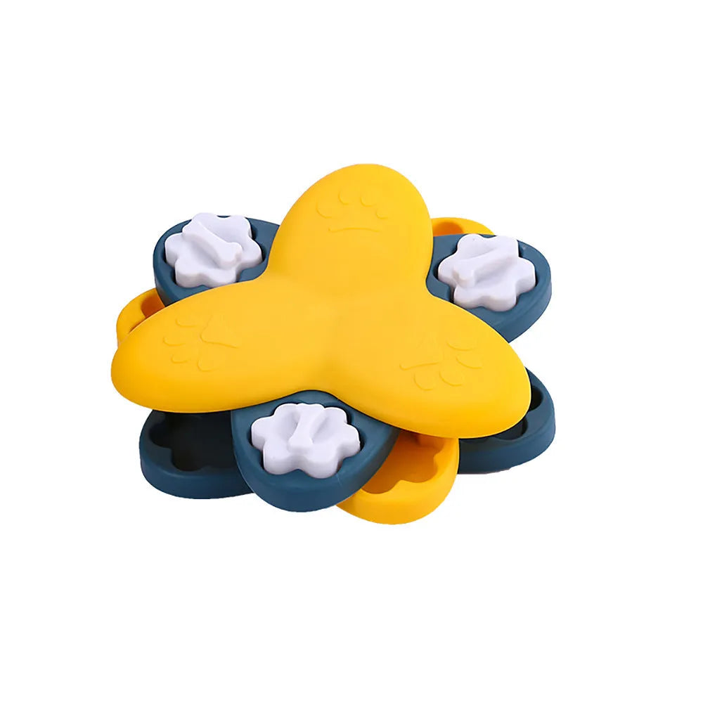 Green and yellow dog puzzle toy slow feeder with nine hidden treat compartments and bone covers