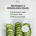 White USB vacuum food sealer with five 26x28cm plastic storage bags