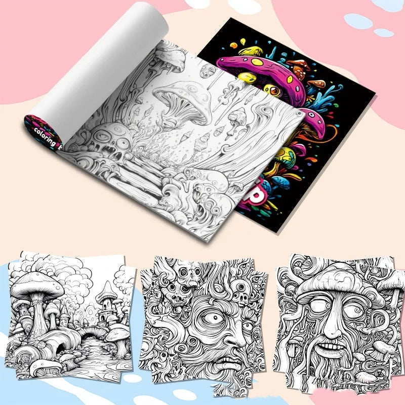 Acid tour coloured painting book, 200mm in length, lying open on a surface.