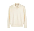 Men's pure wool polo sweater with lapel collar in milky white or navy blue