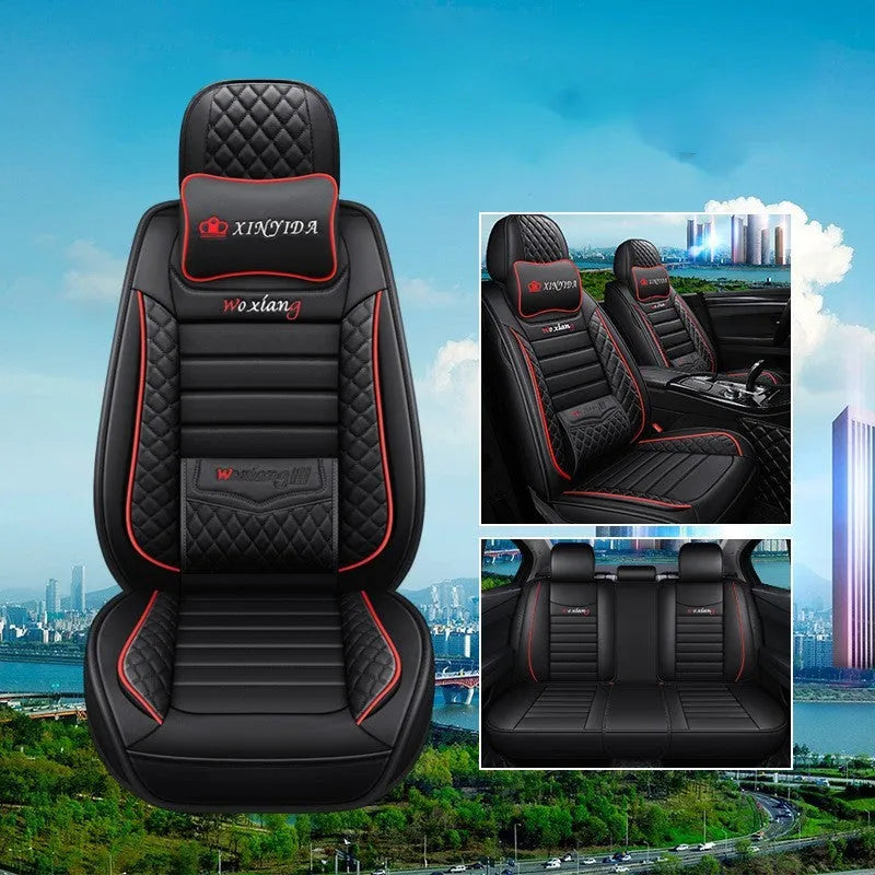 Red leather car seat cushion with high elastic sponge filler on a car seat.