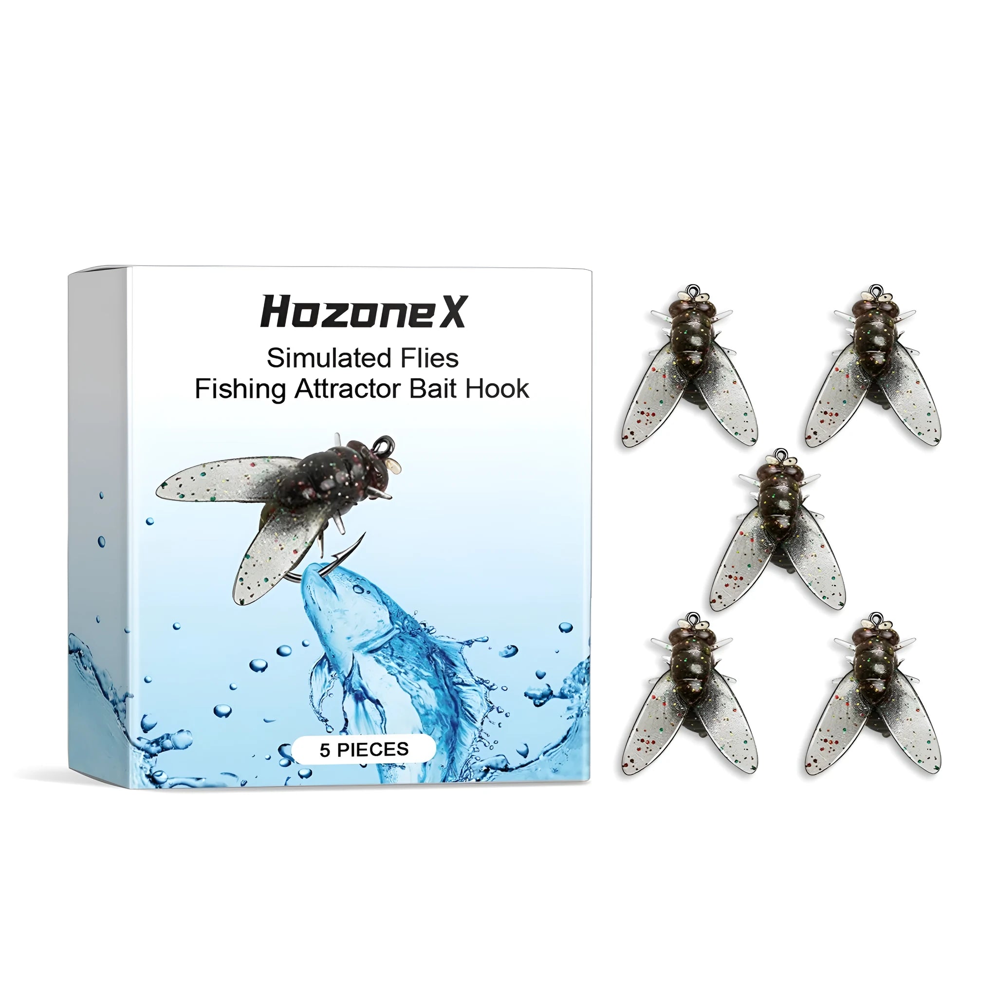 Five small square soft fishing baits in a box, biomimetic insect design, measuring 1.5cm.