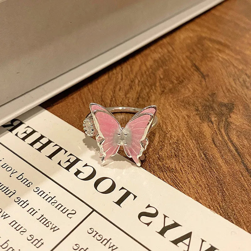Chinese butterfly design women's copper ring with dripping oil treatment finish