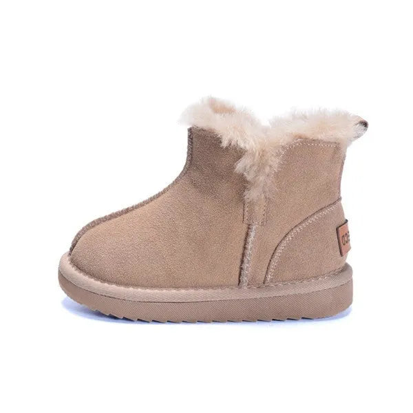 Children snow boots genuine leather wool plush winter shoes for boys girls khaki pink brown sizes 21-30