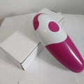 Electric can opener in plastic body, 16 x 6.5 x 4.8cm, shown in light green, purplish red, sky blue and red