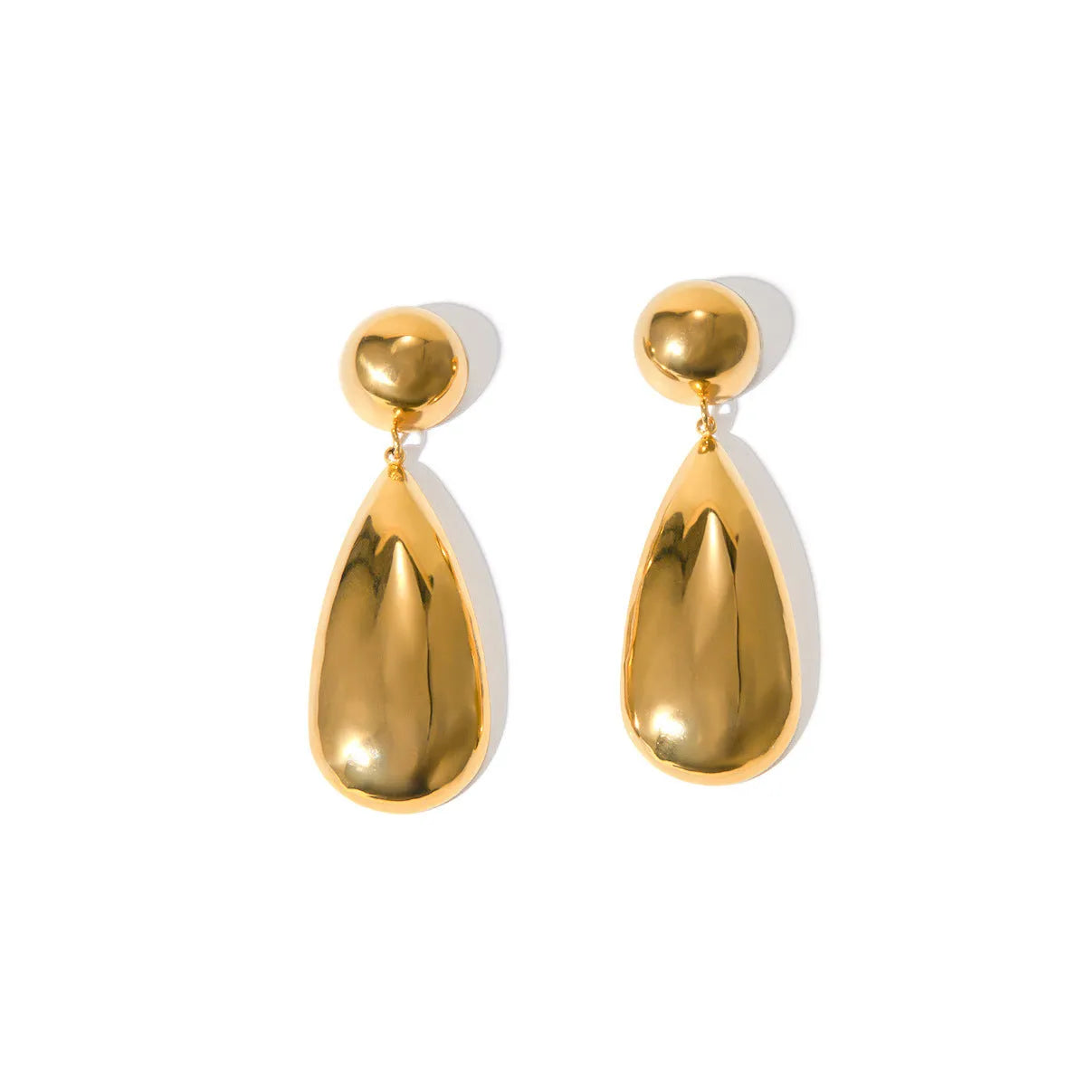 Gold stainless steel hemisphere water drop pendant earrings geometric jewellery design