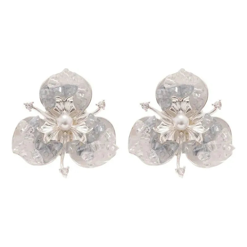 South Korea blue butterfly flower stud earrings for women, electroplated mixed material, flower shape, 1.5cm diameter, one pair