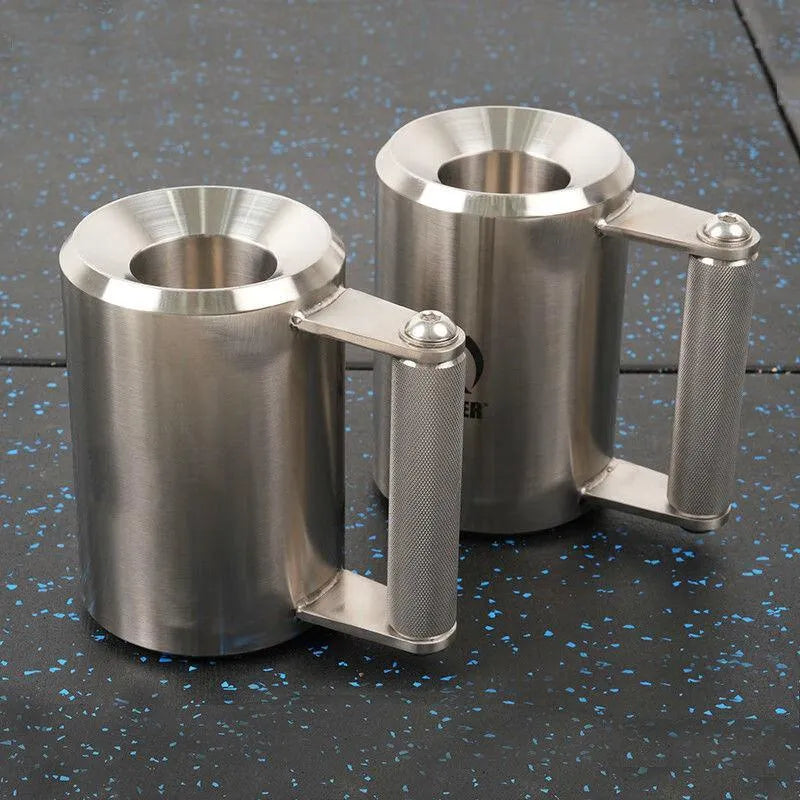 Silver stainless steel dumbbell cup weighing 8kg for strength training.