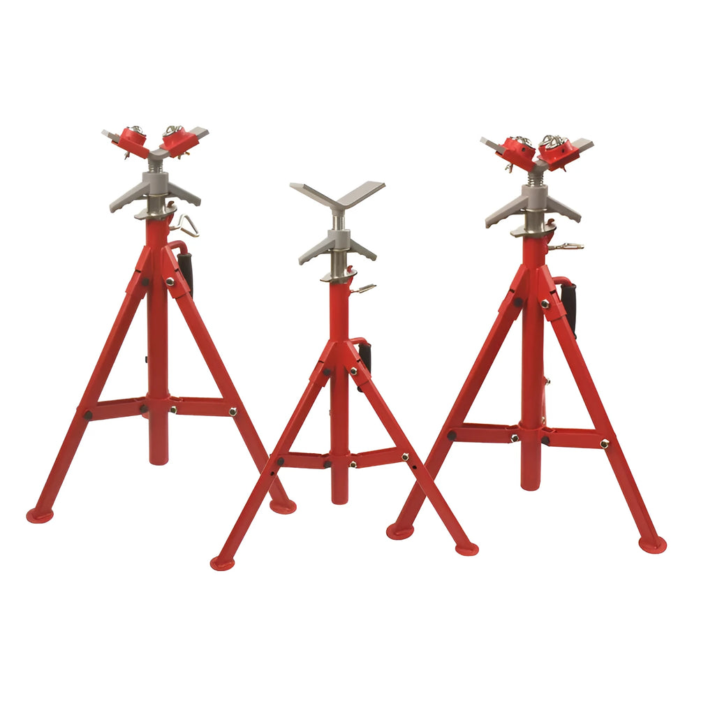 V-head metal pipe bracket with ball bearing options for steel pipe support in short and high height configurations