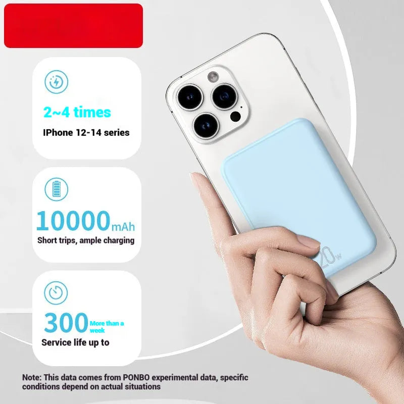 Portable 10000mAh magnetic wireless charging power bank with Type-C interface in three colour options