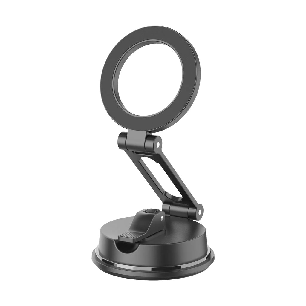 Black car magnetic phone holder with suction cup mount and 360-degree rotating ball joint