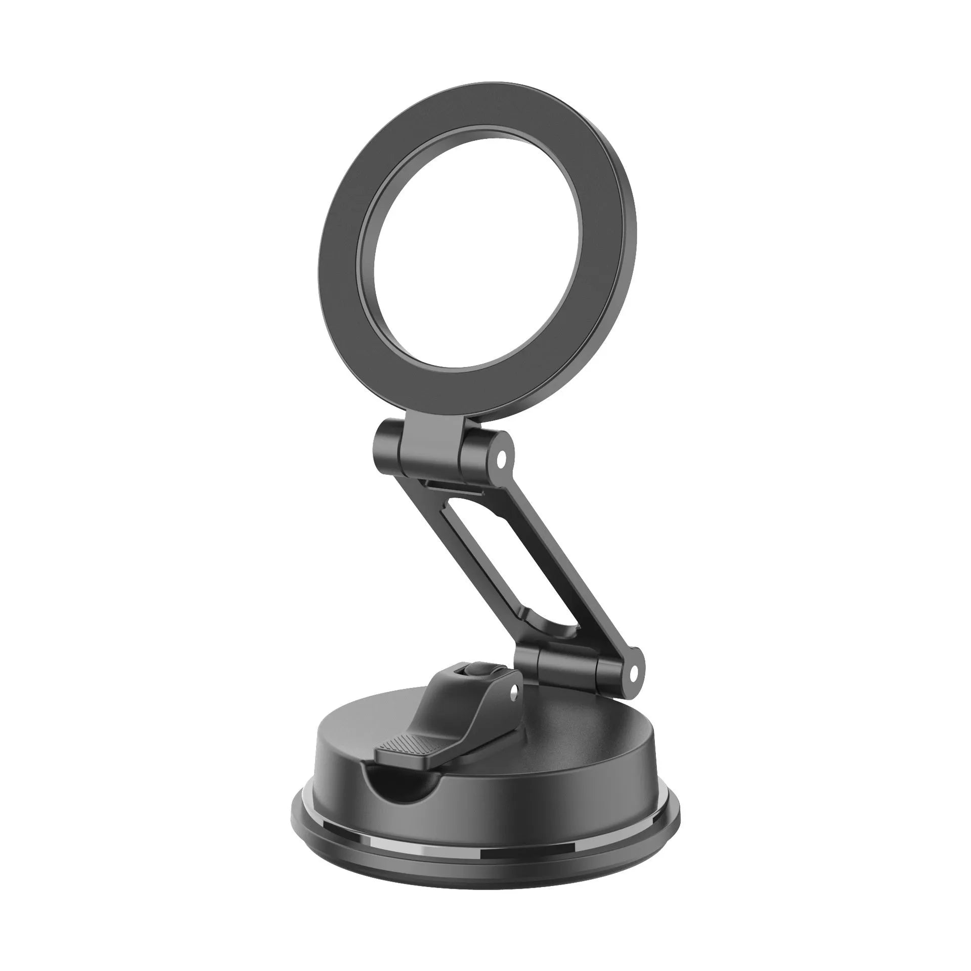 Black car magnetic phone holder with suction cup mount and 360-degree rotating ball joint