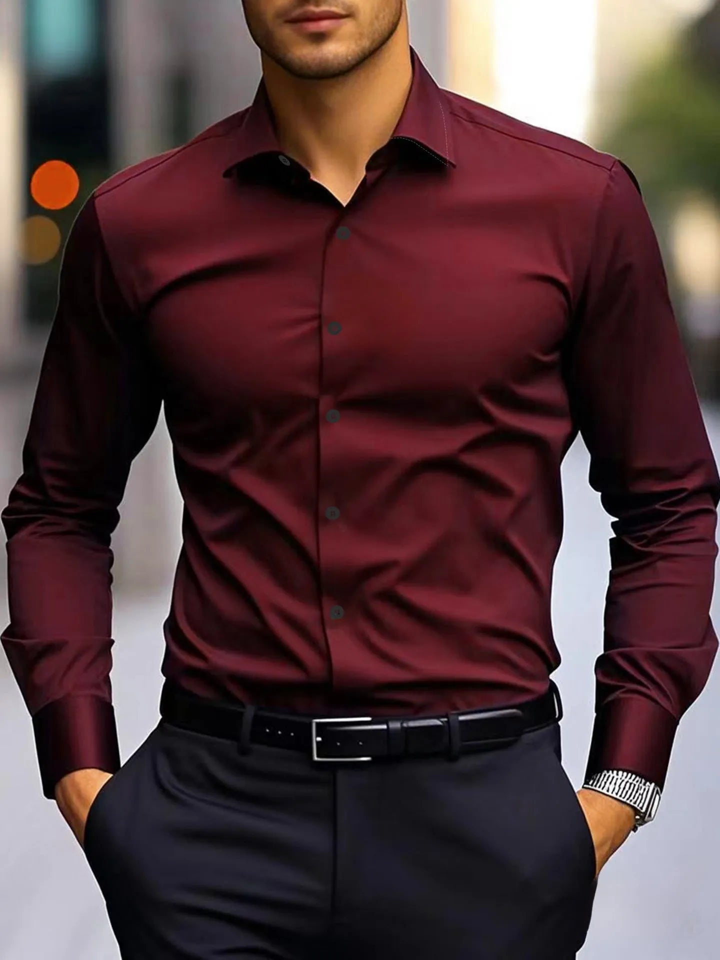 White slim fit four-way stretch cotton formal shirt for business wear