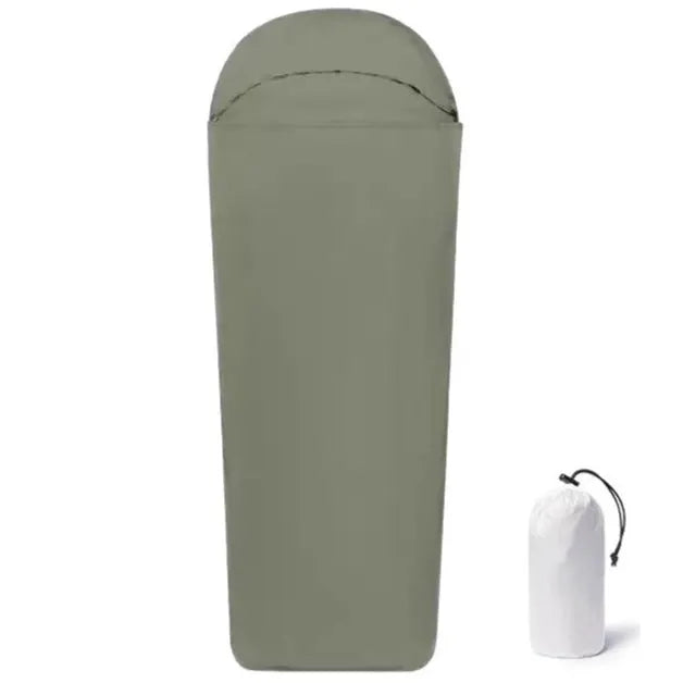 Blue lightweight nylon mummy sleeping bag for adult camping with dimensions 210x80x60cm