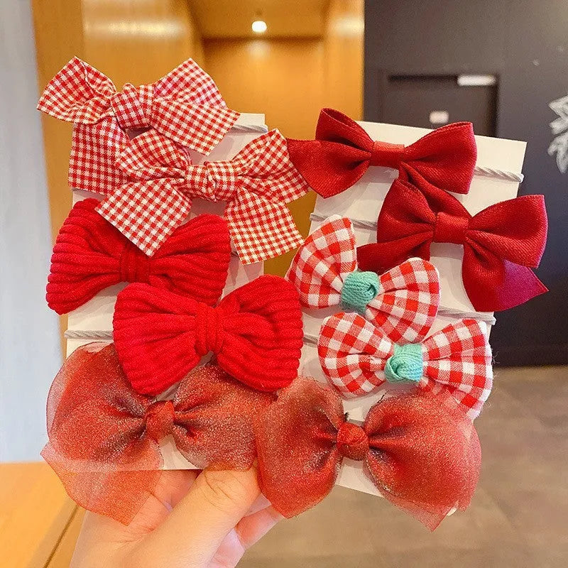 Fabric hair bow set for children with bow flower pattern in multiple colours