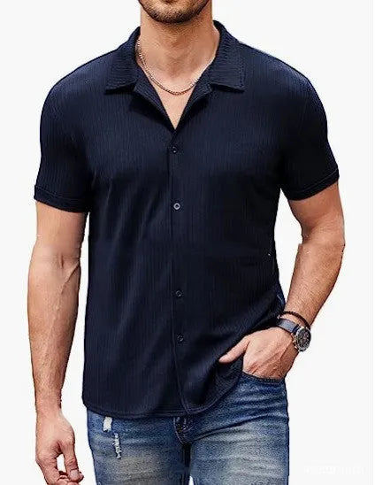 Men's casual collar short sleeve polo shirt in cotton blend with button front, available in multiple colours