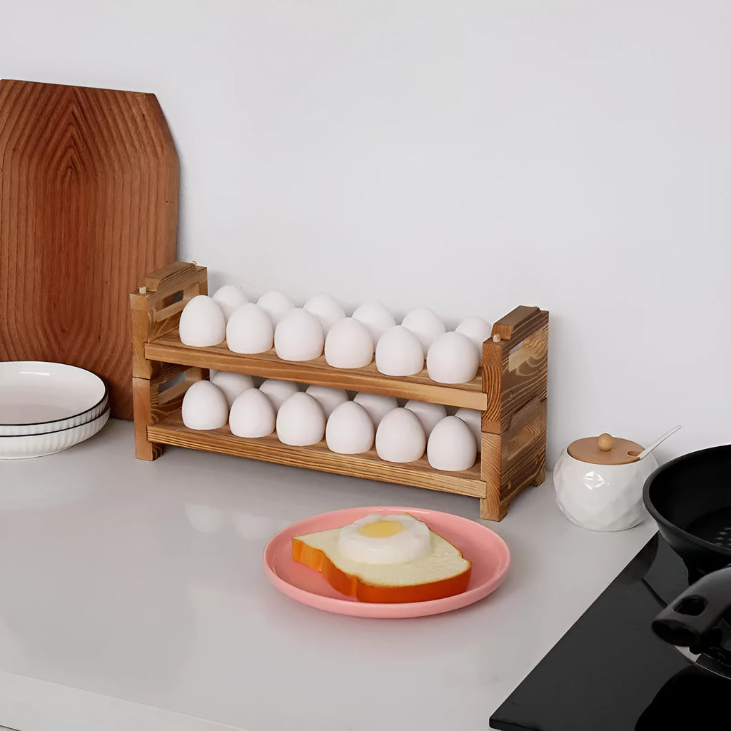 Wooden egg storage rack in fire colour, American country style, for household desk or countertop